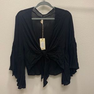 Elan Bell Sleeve Tie Front Top